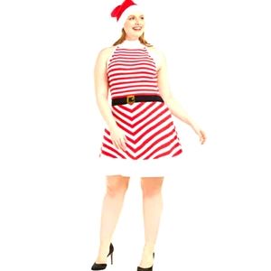 Trendy Striped Fit & Flare Santa hat & dress 3X